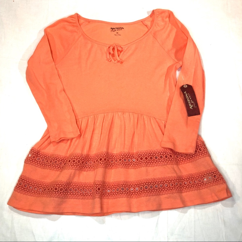 Arizona 3/4 sleeve peasant shirt top Coral XS NWT